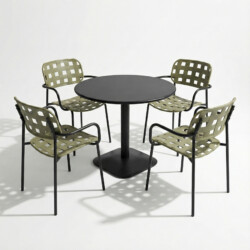 Albin 80 Round Table Black With 4 Karin Armchair Avocado Black Set picture 02 a white background image