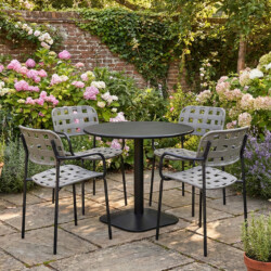 Albin 80 Round Table Black With 4 Karin Armchair Grey Black Set picture 01 a garden lifestyle image