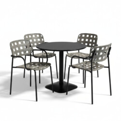 Albin 80 Round Table Black With 4 Karin Armchair Grey Black Set picture 02 a white background image