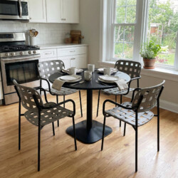 Albin 80 Round Table Black With 4 Karin Armchair Grey Black Set picture 08 a lifestyle image