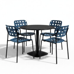 Albin 80 Round Table Black With 4 Karin Armchair Petrol Blue Black Set picture 02 a white background image
