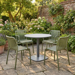 Albin 80 Round Table Nickel Grey With 4 Alma Armchair Avocado Set picture 01 a garden lifestyle image