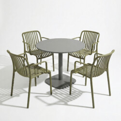 Albin 80 Round Table Nickel Grey With 4 Alma Armchair Avocado Set picture 02 a white background image