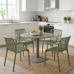 Albin 80 Round Table Nickel Grey With 4 Alma Armchair Avocado Set picture 08 a lifestyle image