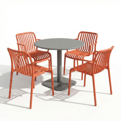 Albin 80 Round Table Nickel Grey With 4 Alma Armchair Chilli Set picture 02 a white background image