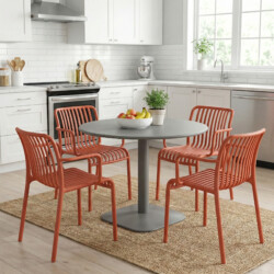 Albin 80 Round Table Nickel Grey With 4 Alma Armchair Chilli Set picture 08 a lifestyle image