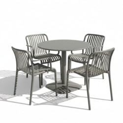 Albin 80 Round Table Nickel Grey With 4 Alma Armchair Nickel Grey Set picture 02 a white background image