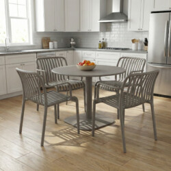 Albin 80 Round Table Nickel Grey With 4 Alma Armchair Nickel Grey Set picture 08 a lifestyle image