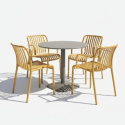 Albin 80 Round Table Nickel Grey With 4 Alma Armchair Saffron Set picture 02 a white background image