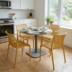 Albin 80 Round Table Nickel Grey With 4 Alma Armchair Saffron Set picture 08 a lifestyle image