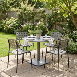 Albin 80 Round Table Nickel Grey With 4 Karin Armchair Grey Black Set picture 01 a garden lifestyle image