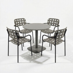 Albin 80 Round Table Nickel Grey With 4 Karin Armchair Grey Black Set picture 02 a white background image