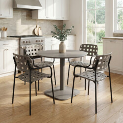 Albin 80 Round Table Nickel Grey With 4 Karin Armchair Grey Black Set picture 08 a lifestyle image
