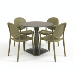 Albin 80 Round Table Nickel Grey With 4 Stina Armchair Avocado Set picture 02 a white background image