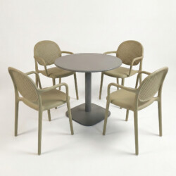 Albin 80 Round Table Nickel Grey With 4 Stina Armchair Avocado Set picture 03 a white background image