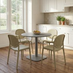 Albin 80 Round Table Nickel Grey With 4 Stina Armchair Avocado Set picture 08 a lifestyle image