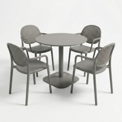 Albin 80 Round Table Nickel Grey With 4 Stina Armchair Nickel Grey Set picture 02 a white background image