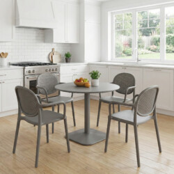 Albin 80 Round Table Nickel Grey With 4 Stina Armchair Nickel Grey Set picture 08 a lifestyle image