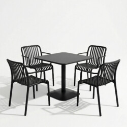 Albin 80 Square Table Black With 4 Alma Armchair Black Set picture 02 a white background image