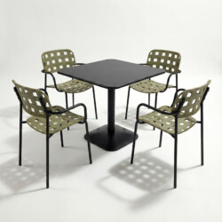 Albin 80 Square Table Black With 4 Karin Armchair Avocado Black Set picture 02 a white background image