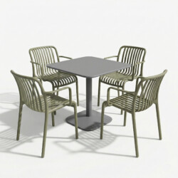 Albin 80 Square Table Nickel Grey With 4 Alma Armchair Avocado Set picture 02 a white background image