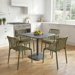 Albin 80 Square Table Nickel Grey With 4 Alma Armchair Avocado Set picture 08 a lifestyle image