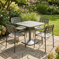Albin 80 Square Table Nickel Grey With 4 Karin Armchair Grey Black Set picture 01 a garden lifestyle image