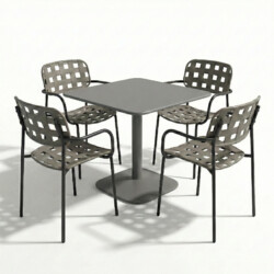 Albin 80 Square Table Nickel Grey With 4 Karin Armchair Grey Black Set picture 02 a white background image