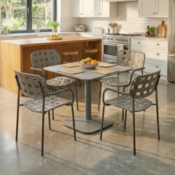 Albin 80 Square Table Nickel Grey With 4 Karin Armchair Grey Black Set picture 08 a lifestyle image