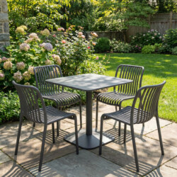 Albin 80 Square Table Nickel Grey With 4 Mia Bistro Chair Nickel Grey Set picture 01 a garden lifestyle image