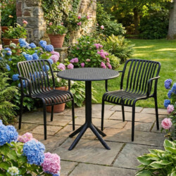 Bergen Bistro Table Black With 2 Alma Armchair Black Set picture 01 a garden lifestyle image