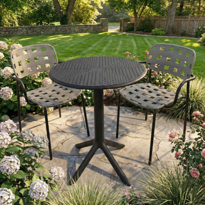 Bergen Bistro Table Black With 2 Karin Armchair Grey Black Set picture 01 a garden lifestyle image