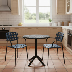 Bergen Bistro Table Black With 2 Karin Armchair Petrol Blue Black Set picture 08 a lifestyle image