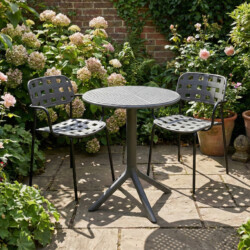 Bergen Bistro Table Nickel Grey With 2 Karin Armchair Grey Black Set picture 01 a garden lifestyle image