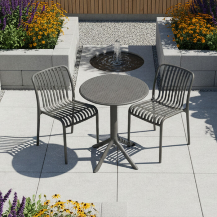 Bergen Bistro Table Nickel Grey With 2 Mia Bistro Chair Nickel Grey Set picture 01 a garden lifestyle image
