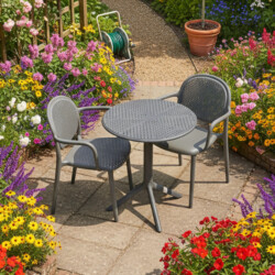 Bergen Bistro Table Nickel Grey With 2 Stina Armchair Nickel Grey Set picture 01 a garden lifestyle image