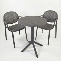 Bergen Bistro Table Nickel Grey With 2 Stina Armchair Nickel Grey Set picture 02 a white background image