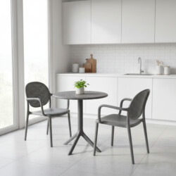 Bergen Bistro Table Nickel Grey With 2 Stina Armchair Nickel Grey Set picture 08 a lifestyle image