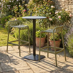 Emil 60 Round 2 Seat Bar Table Black With 2 Elsa Barstool Avocado Set picture 01 a garden lifestyle image