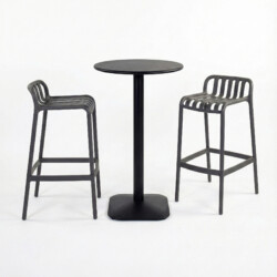 Emil 60 Round 2 Seat Bar Table Black With 2 Elsa Barstool Nickel Grey Set picture 02 a white background image