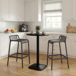 Emil 60 Round 2 Seat Bar Table Black With 2 Elsa Barstool Nickel Grey Set picture 08 a lifestyle image