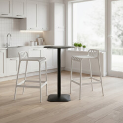 Emil 60 Round 2 Seat Bar Table Black With 2 Elsa Barstool Polar White Set picture 08 a lifestyle image