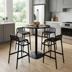 Emil 80 Round 4 Seat Bar Table Black With 4 Elsa Barstool Black Set picture 08 a lifestyle image