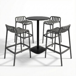Emil 80 Round 4 Seat Bar Table Black With 4 Elsa Barstool Nickel Grey Set picture 02 a white background image