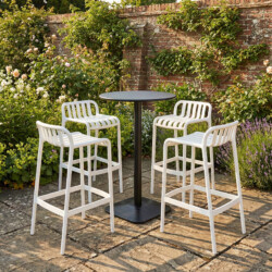 Emil 80 Round 4 Seat Bar Table Black With 4 Elsa Barstool White Set picture 01 a garden lifestyle image