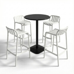 Emil 80 Round 4 Seat Bar Table Black With 4 Elsa Barstool White Set picture 02 a white background image