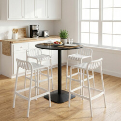 Emil 80 Round 4 Seat Bar Table Black With 4 Elsa Barstool White Set picture 08 a lifestyle image