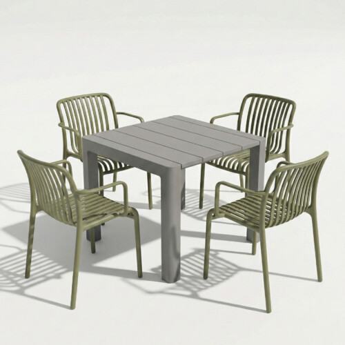 Henrik 100 Dining Table Nickel Grey With 4 Alma Armchair Avocado Set picture 02 a white background image