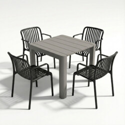 Henrik 100 Dining Table Nickel Grey With 4 Alma Armchair Black Set picture 02 a white background image