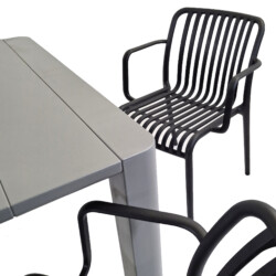 Henrik 100 Dining Table Nickel Grey With 4 Alma Armchair Black Set picture 06 a detail image